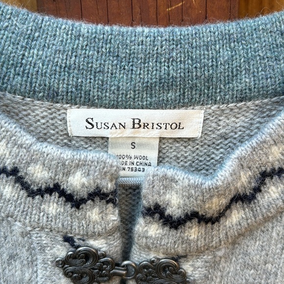 VTG Susan Bristol 100% Wool Fair Isle Nordic Icelandic Cardigan Ski Sweater S - Picture 2 of 2